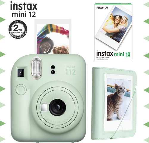 mini 12 Yeşil Fotoğraf Makinesi-10'lu Film ve Mini Albüm Seti