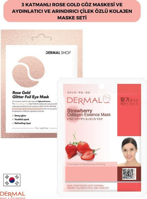 3 Katmanlı Rose Gold Göz Maskesi ve Aydınlatıcı Ve Arındırıcı Çilek Özlü Kolajen Maske Seti