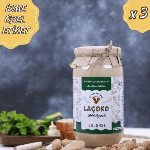 3Kg Isme Özel Şekersiz,Saf,Katkısız,Glutensiz,Vegan,Doğal Az Kavrulmuş(Çiğ) Fıstık Ezmesi