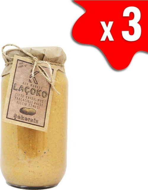 3 Kg Şekersiz, Katkısız, Glutensiz, Doğal Çifte Kavrulmuş Parçacıklı Ballı Yer Fıstığı Ezmesi