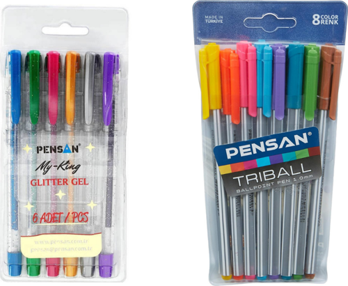 My-King Glitten Gel Simli 6'lı Kalem + Pensan Triball 8'li Kalem Seti