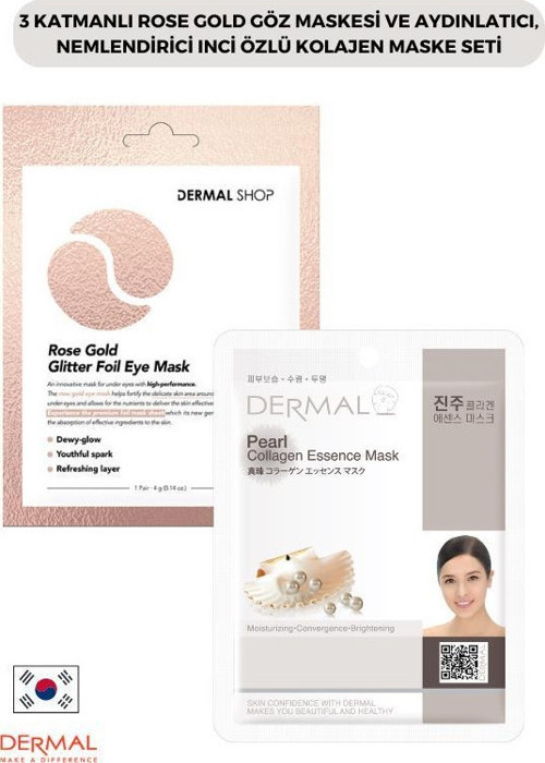 3 Katmanlı Rose Gold Göz Maskesi ve Aydınlatıcı, Nemlendirici Inci Özlü Kolajen Maske Seti
