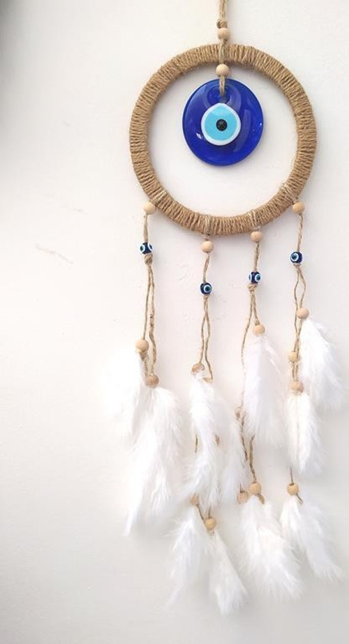 Hdmarketim Nazar Boncuklu Düş Kapanı Dreamcatcher Kuş Tüyü Duvar Süsü