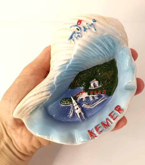 Küllük Kül Tablası Seramik İstiridye Deniz Kabuğu Türkiye Kemer Yazılı