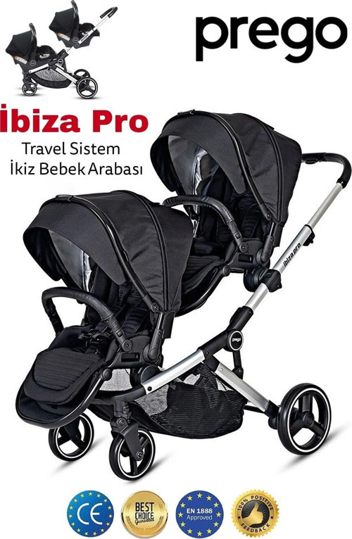 2071 Ibiza Pro Travel Sistem İkiz Bebek Arabası Siyah Tek Ebat