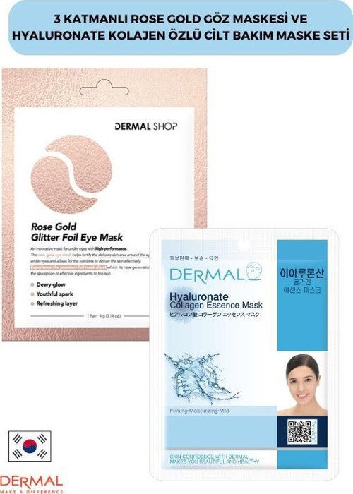 3 Katmanlı Rose Gold Göz Maskesi ve Hyaluronate Kolajen Özlü Cilt Bakım Maske Seti