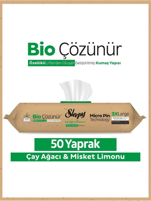 Bio Çözünür Çay Ağacı ve Misket Limonu Yüzey Havlusu 50'li