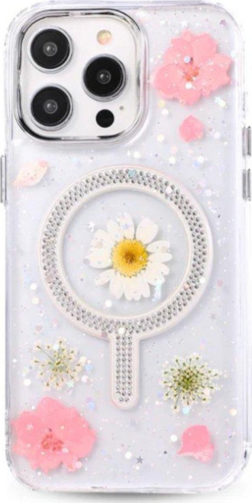 Apple iphone 14 Pro Kılıf Magsafe Şarj Özellikli Çiçek Desenli Flower Kapak