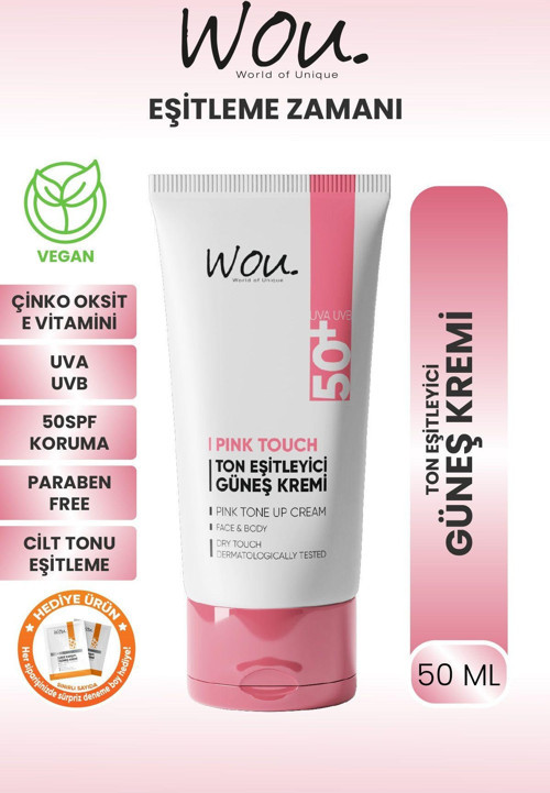 Wou Pink Touch Spf 50+ Ton Eşitleyici + Onarıcı + Yüksek Korumalı Güneş Kremi 50 ML