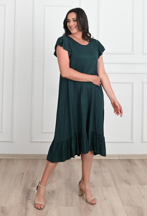 Kadın Büyük Beden Fırfır Detaylı Elbise 5176-23 Yeşil 5XL-6XL