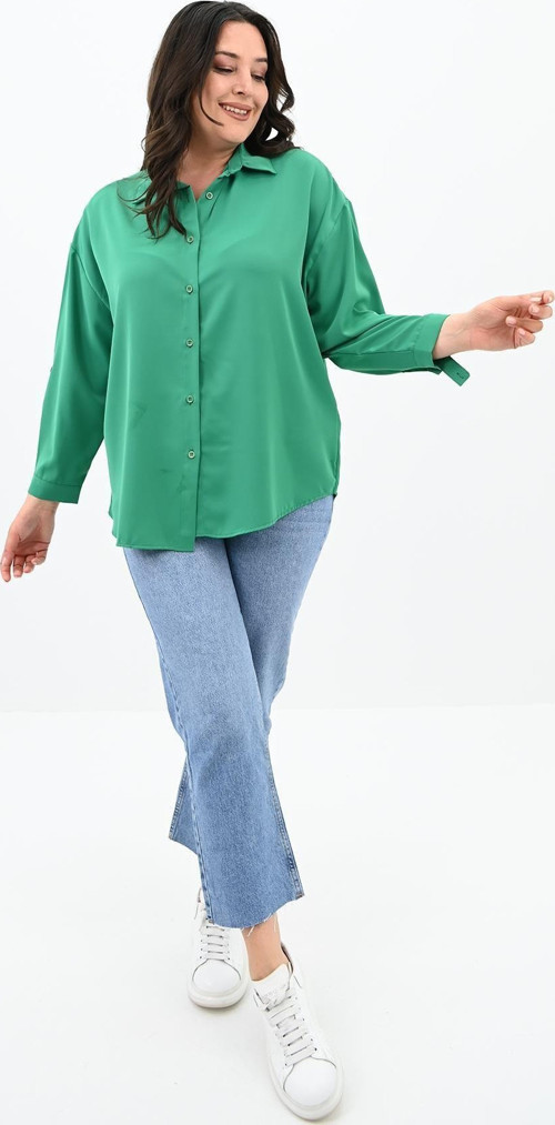 Kadın Büyük Beden Bağlama Detaylı Gömlek 1709-25 Benetton Yeşili 3XL