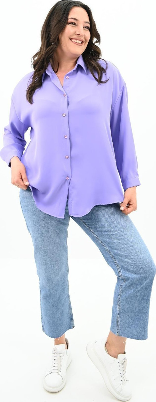 Kadın Büyük Beden Bağlama Detaylı Gömlek 1709-25 Lila 3XL