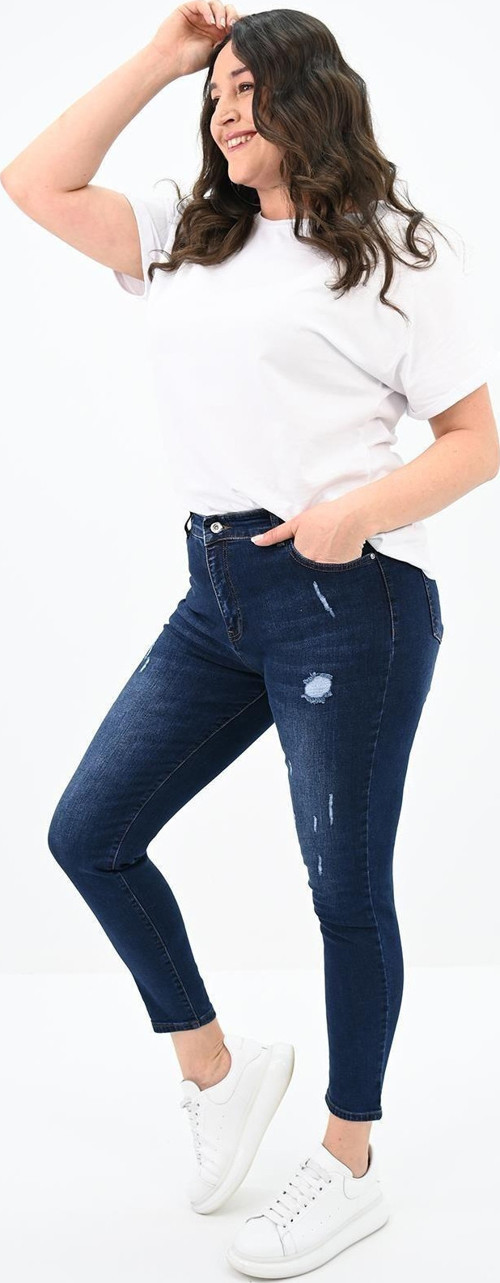 Kadın Büyük Beden Lacivert Jean Pantolon 6177-23 Lacivert 48