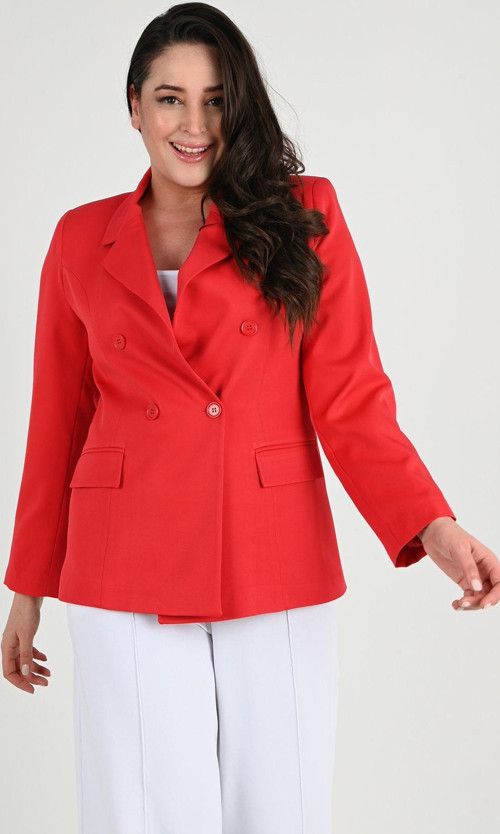 Kadın Astarlı Büyük Beden Blazer Ceket 0101-1 Kırmızı 46