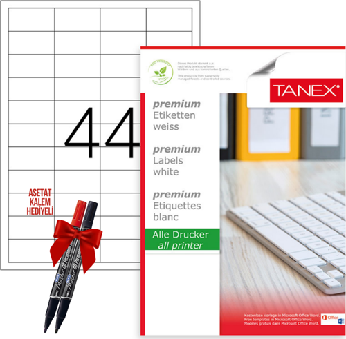 Tw-2044 48x25 mm Laser Etiket 100 Tabaka 2'li Asetat Kalem Hediyeli