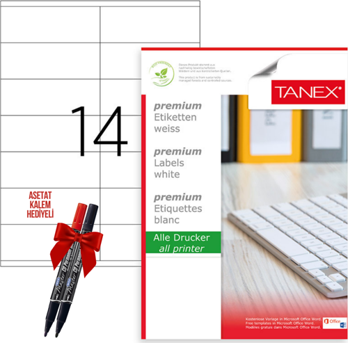 Tw-2614 105x40 mm Laser Etiket 100 Tabaka 2'li Asetat Kalem Hediyeli