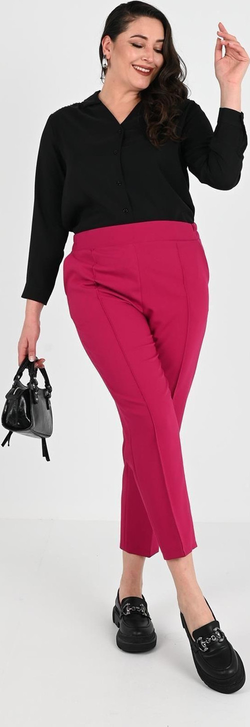 Kadın Büyük Beden Şeritli Kumaş Pantolon 6228-24 Fuşya 6XL