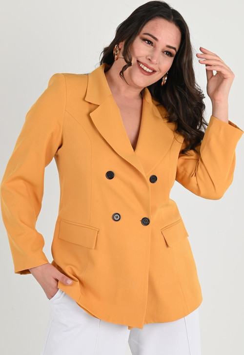 Kadın Astarlı Büyük Beden Blazer Ceket 0101-1 Koyu Sarı 36