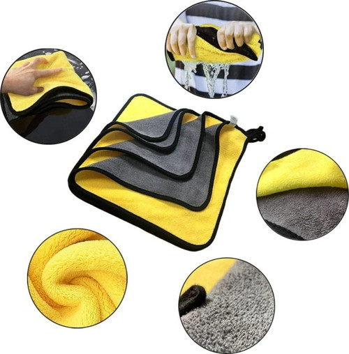 3 Adet Oto Araç Cam Temizleme Yünlü Bez - 30*30 Cm Mikrofiber Leke Bırakmaz Araç Yıkama Sarı Renk