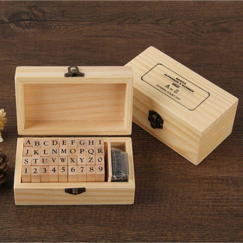 Damga Mühür Seti-38 Adet Retro Ahşap Mühür-Damga Seti- A-Z-0-9 Scrapbooking