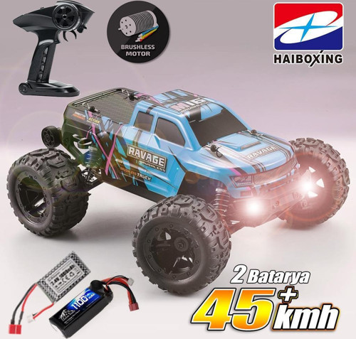Rc 1/16 Ravage 45+ Km/H Sürat Rc Araba Rtr Elektrikli 4Wd Brushless Offroad (Mavi)+1100Mah 7.4V2S Lipo Batarya
