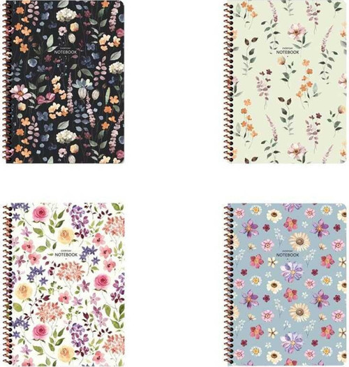 Not Defteri Karton Kapak Spiralli Çiçek 12X17 Cm 80 Yaprak Çizgili 385351-99 (36 Lı Paket)