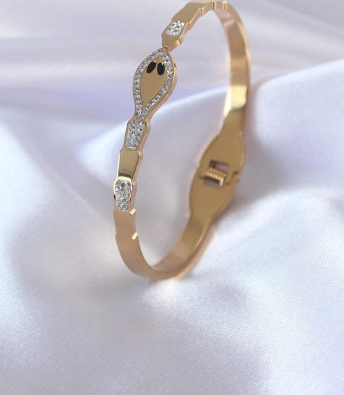 316L Çelik Gold Renk Yılan Model Zirkon Taş Detay Kadın Kelepçe