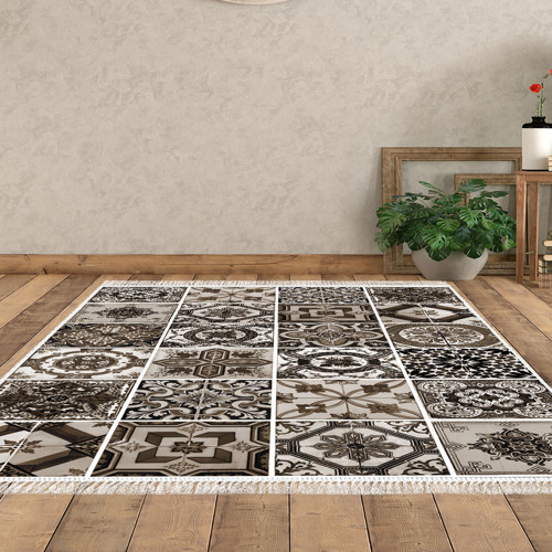 Eko Trend DJT Halı Yıkanabilir Kaymaz Taban Mu144 Patchwork Kahve