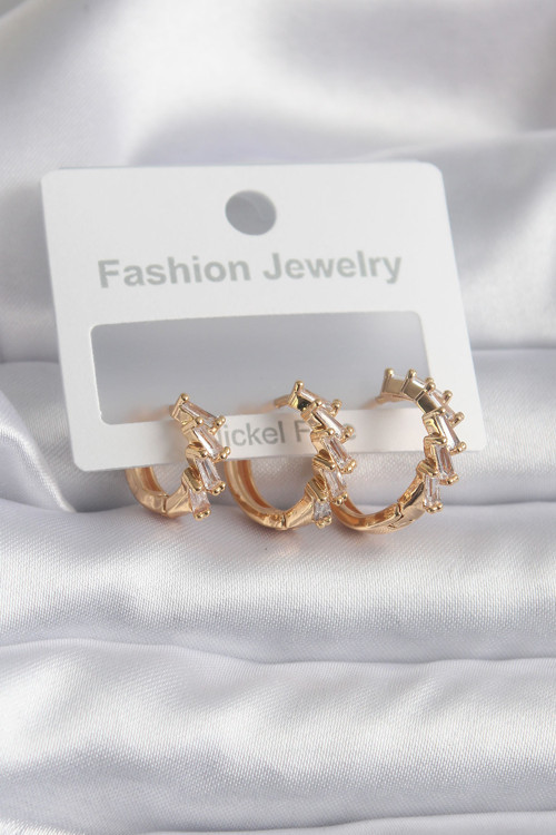 Pirinç Gold Renk Zirkon Taşlı Halka Model Kadın Küpe