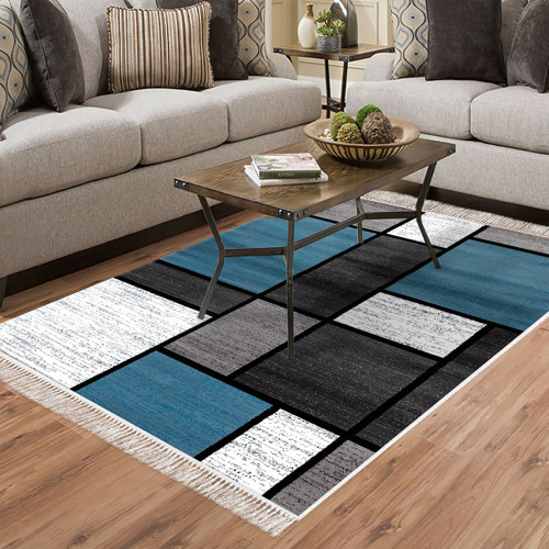 Eko Trend DJT Halı Yıkanabilir Kaymaz Taban S5044 Geometrik Mavi