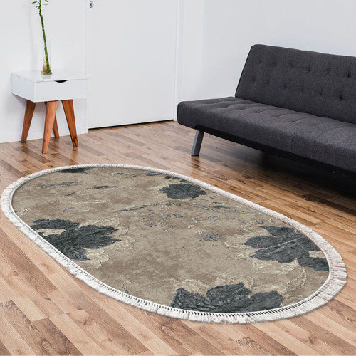 Eko Trend DJT Halı Yıkanabilir Kaymaz Taban 660M Oval Suluboya Pudra