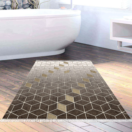 Kaymaz Taban Djt Banyo Halısı Yıldız Deri Saçaklı Modern 719 Kahve