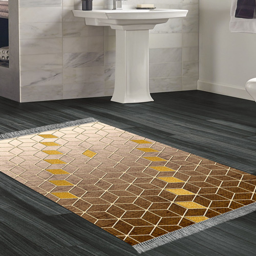 Kaymaz Taban Djt Banyo Halısı Yıldız Deri Saçaklı Modern 719 Kahve