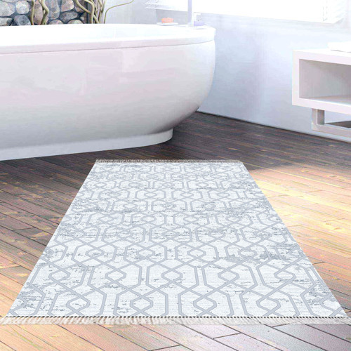 Kaymaz Taban Djt Banyo Halısı Yıldız Deri Saçaklı Modern 757 Vizon