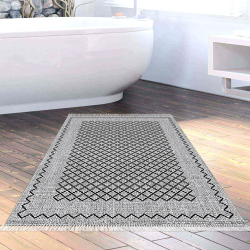 Kaymaz Taban Djt Banyo Halısı Yıldız Deri Saçaklı Modern M5001 Gri