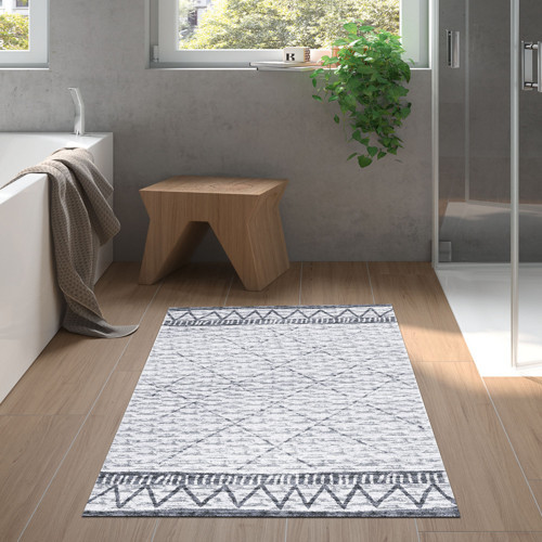Kaymaz Taban Djt Banyo Halısı Yıldız Deri Saçaklı İskandinav F5081 Gri