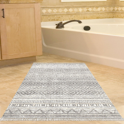 Kaymaz Taban Djt Banyo Halısı Yıldız Deri Saçaklı İskandinav F5087 Antrasit