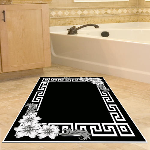 Kaymaz Taban Djt Banyo Halısı Yıldız Deri Modern Kt494 Siyah