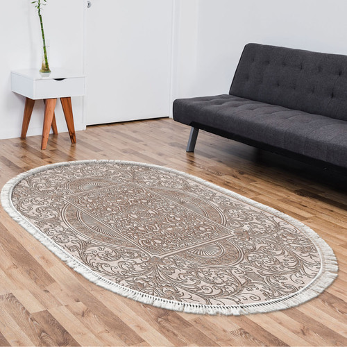 Kaymaz Taban Djt Salon Halısı Yıldız Deri Saçaklı Oval Modern 1488 Kahve