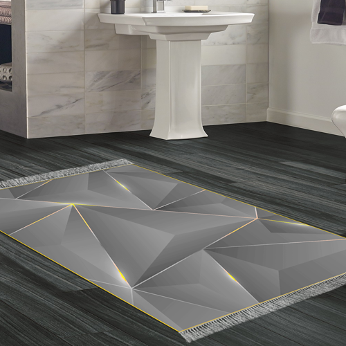 Kaymaz Taban Djt Banyo Halısı Yıldız Deri Saçaklı Modern F5005 Gold Siyah
