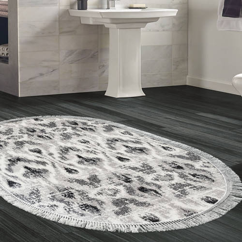 Kaymaz Taban Djt Banyo Halısı Star Pamuk Saçaklı Oval İskandinav F5136 Mavi