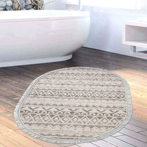 Kaymaz Taban Djt Banyo Halısı Star Pamuk Saçaklı Oval İskandinav F5078 Açık Kahve