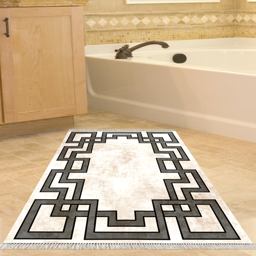 Kaymaz Taban Djt Banyo Halısı Yıldız Deri Saçaklı Modern 714 Bej