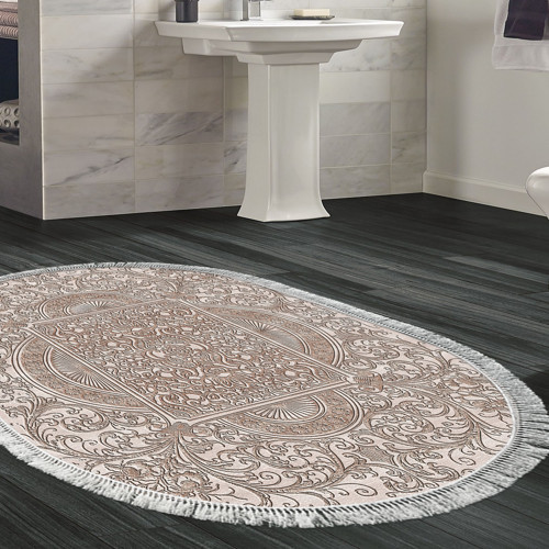 Kaymaz Taban Djt Banyo Halısı Star Pamuk Saçaklı Oval Modern 1488 Kahve