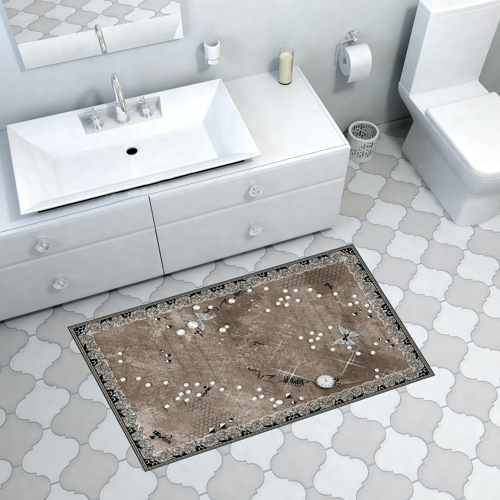 Kaymaz Taban Djt Banyo Halısı Yıldız Deri Modern Mu118 Gri