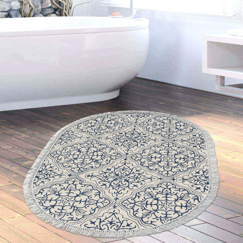 Kaymaz Taban Djt Banyo Halısı Star Pamuk Saçaklı Oval Modern 1906M Krem
