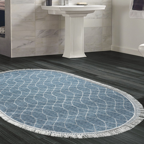 Kaymaz Taban Djt Banyo Halısı Trend Saçaklı Oval İskandinav F5084 Lacivert