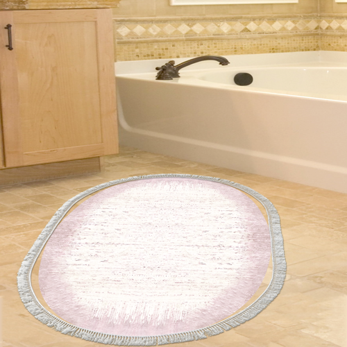 Kaymaz Taban Djt Banyo Halısı Star Pamuk Saçaklı Oval Modern 1342 Pudra