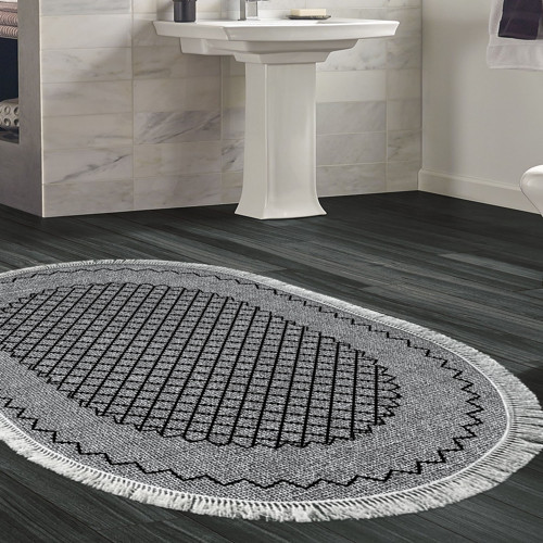 Kaymaz Taban Djt Banyo Halısı Trend Saçaklı Oval Modern M5001 Gri