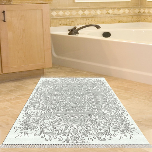 Kaymaz Taban Djt Banyo Halısı Yıldız Deri Saçaklı Modern 1488 Pudra